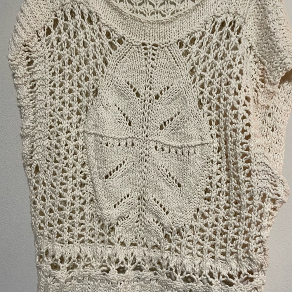 Free People Cream Diamond In The Rough Short-sleeve Knit Sweater, Size Large - Picture 4 of 5